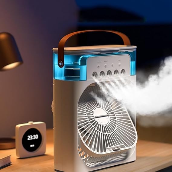 Portable Mini Air Cooler Fan and Humidifier - With Color LED Night Lights and 3 Fan Speeds Personal Air Conditioning for Home & Office