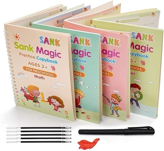 NEW Magic Calligraphy Copybook Set Writing Tool for Kids (4 BOOKS,1 PEN, 1 GRIP, 10 REFILL)
